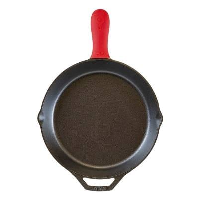 Cast Iron Skillet Lodge Cast Iron Skillet with Red Silicone Hot Handle Holder, 12-inch