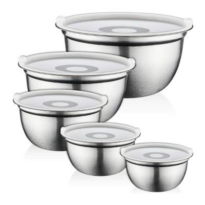 Stainless Steel Mixing Bowls with Lids FineDine 5 Deep Nesting Mixing Bowls with Lids for Kitchen Storage , Cooking Food, Baking, Breading, Salad or Meal Prep - Silver Stainless Steel - Large