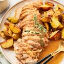 The Best Turkey Tenderloin Recipes Instant pot turkey tenderloin with potatoes and gravy on a plate.