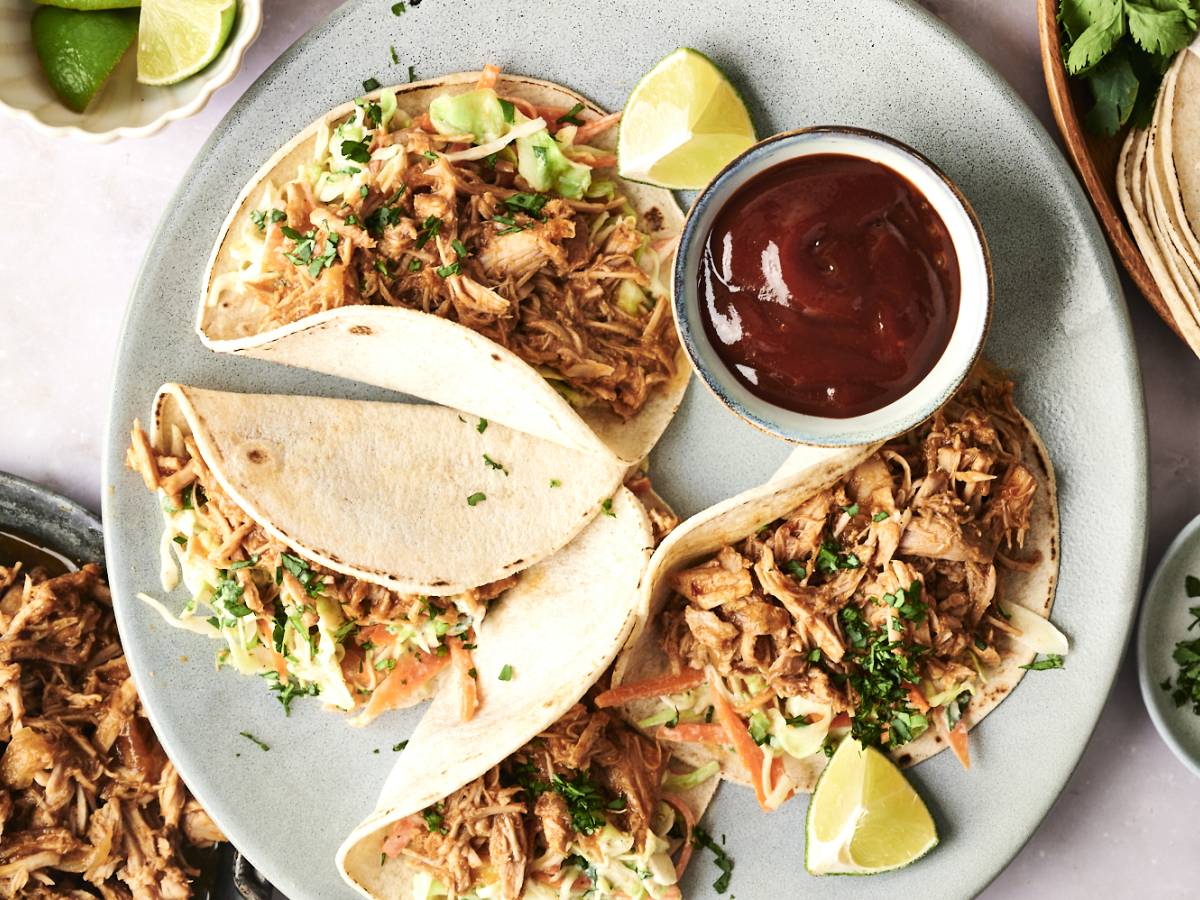 High-Protein Pork High-protein slow cooker pulled pork tacos with slaw