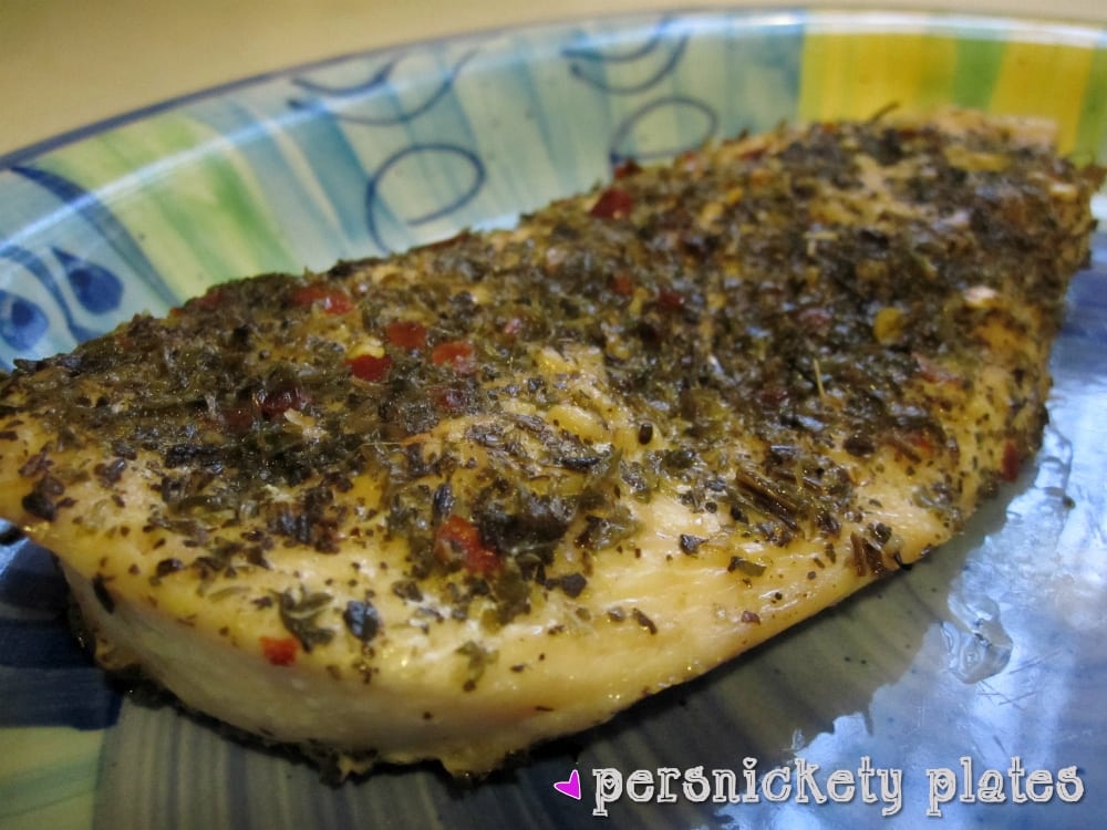 baked chicken with garlic, basil and parsley Simple baked chicken with garlic, basil and parsley that's full of flavor and make an easy weeknight dinner option.