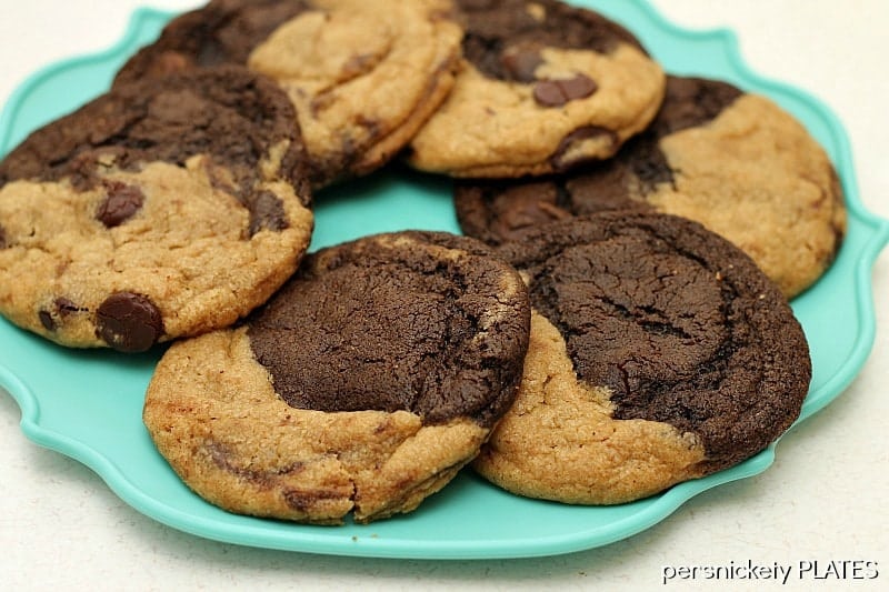 Peanut Butter Chocolate Swirl Cookies. Half peanut butter, half chocolate, all delicious. {Persnickety Plates}