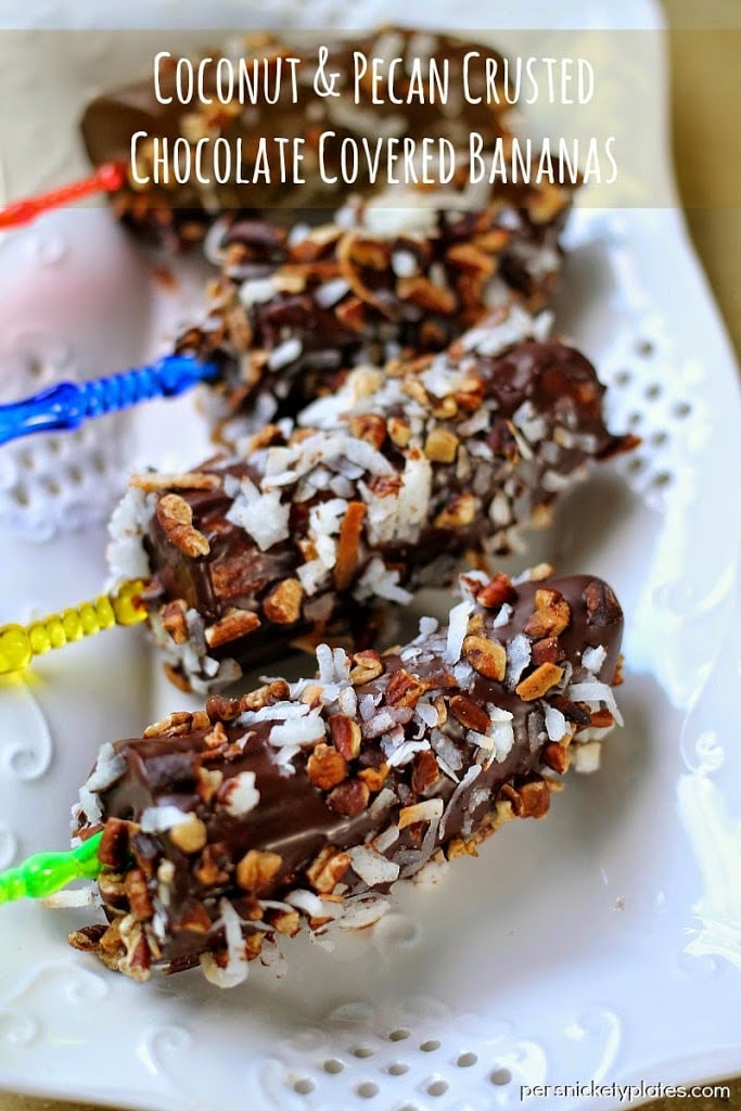 Coconut & Pecan Crusted Chocolate Covered Bananas | Persnickety Plates Coconut & Pecan Crusted Chocolate Covered Bananas | Persnickety Plates