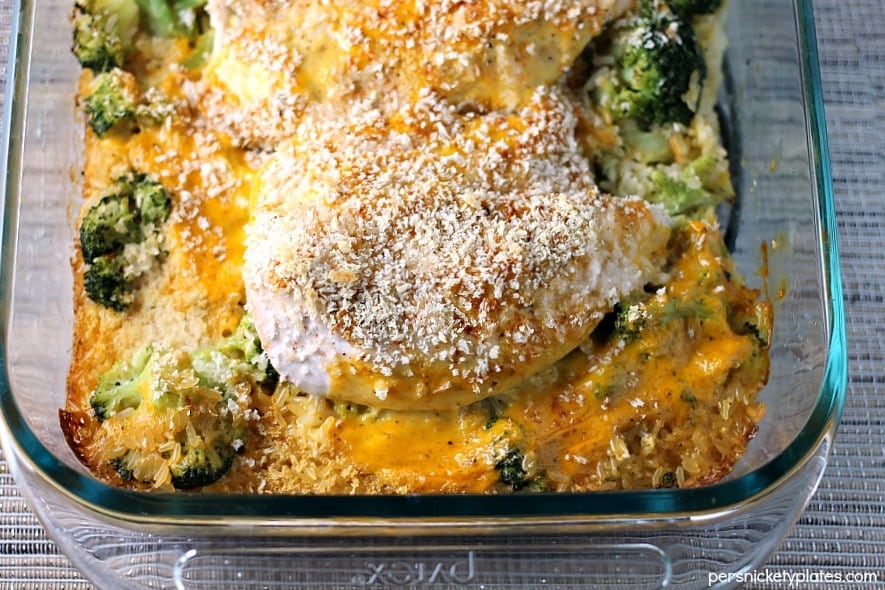 Six ingredients, one casserole dish - Cheesy Chicken Broccoli and Rice Casserole is perfect for busy weeknights! | Persnickety Plates AD