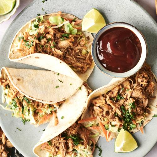 High-protein slow cooker pulled pork tacos with slaw