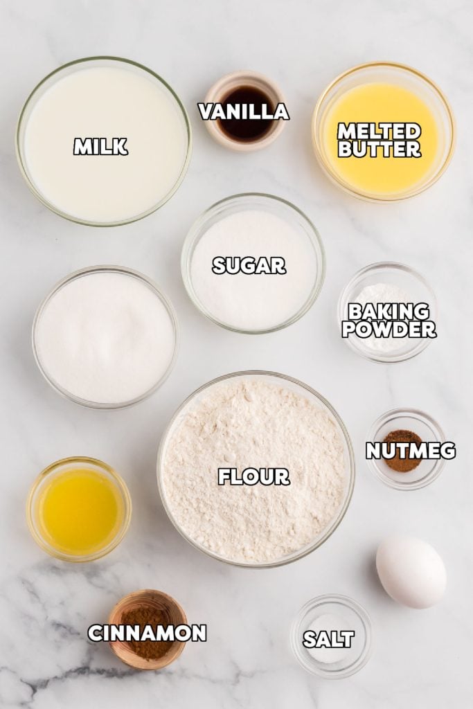 overhead shot of ingredients laid out to make breakfast muffins.