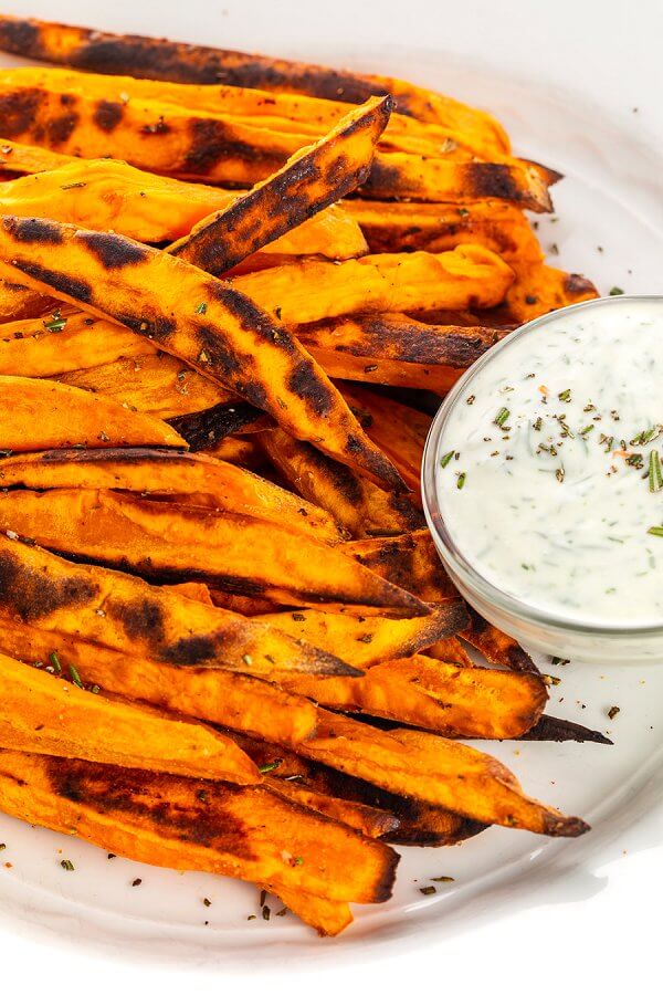 baked sweet potato rosemary fries on a plate