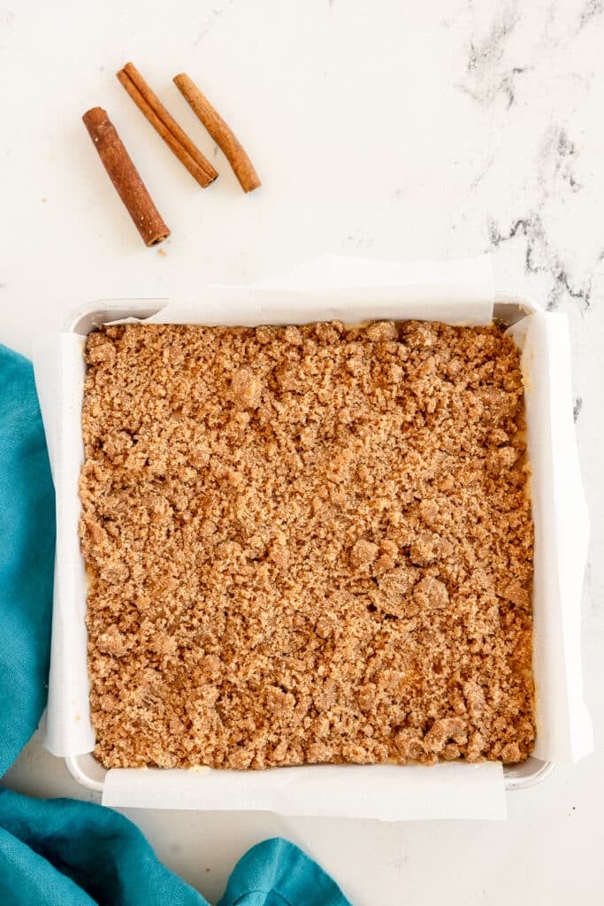 crumb topping on a coffee cake.