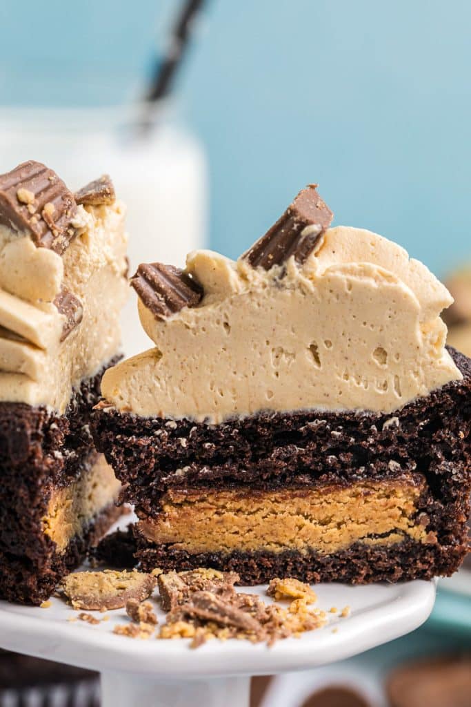 reese's cup baked into a chocolate cupcake.