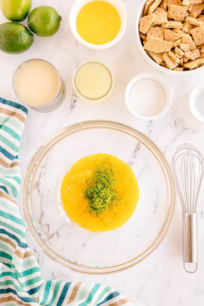 lime zest in a mixing bowl.