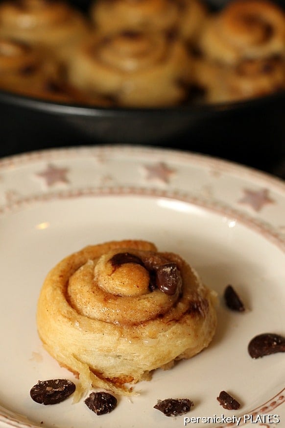 Chocolate Chip Cinnamon Rolls will be your new best brunch idea! These simple cinnamon rolls take less than 10 minutes to prep and seconds to eat! 