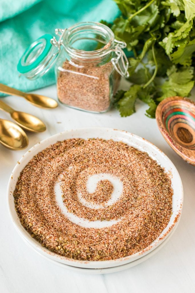 seasonings swirled together on a white plate