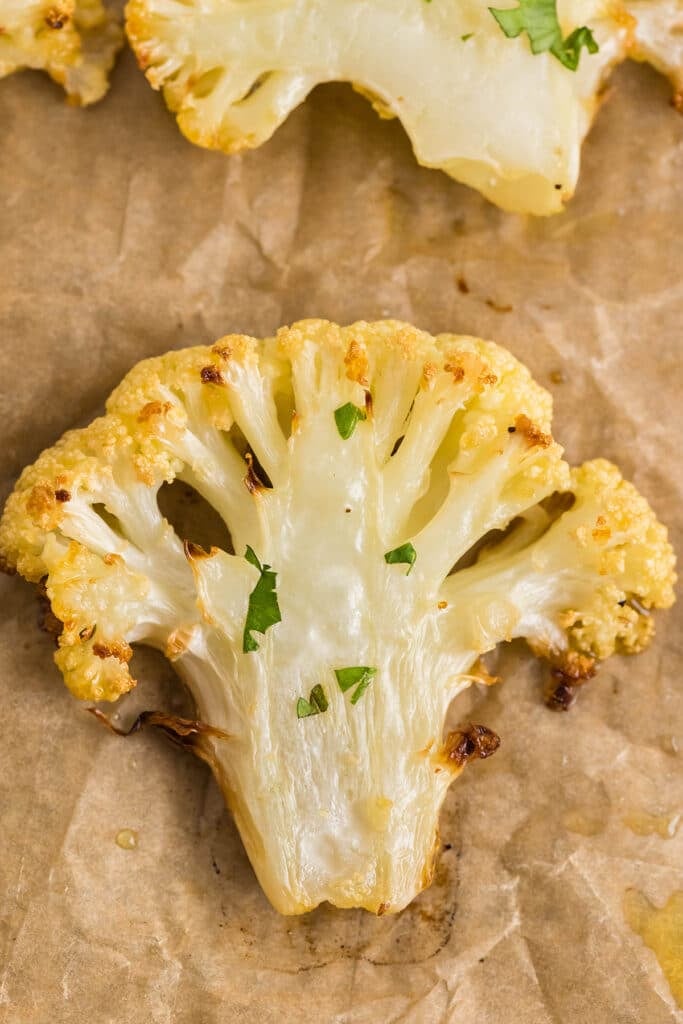 closeup of a roasted cauliflower floret.