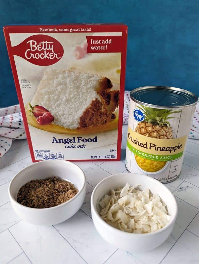 pineapple angel food cake mix with a can of pineapple.