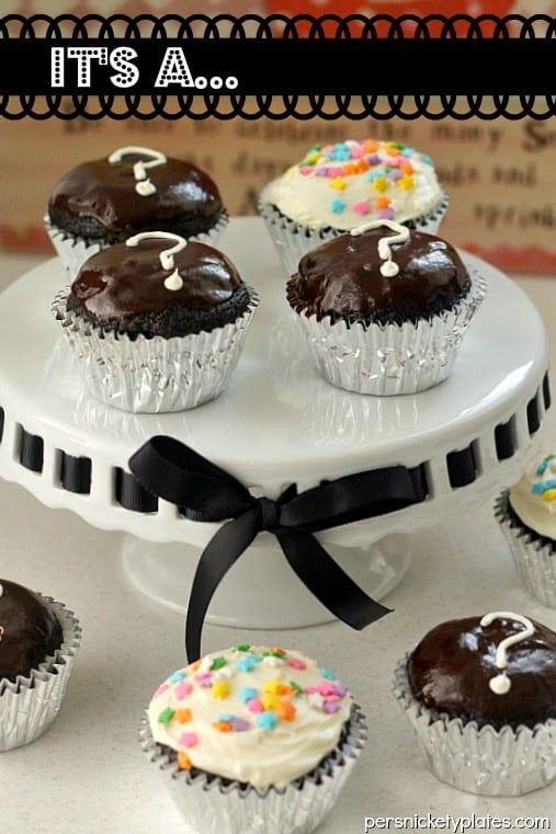 It's a... {Dark Chocolate Gender Reveal Cupcakes} by Persnickety Plates