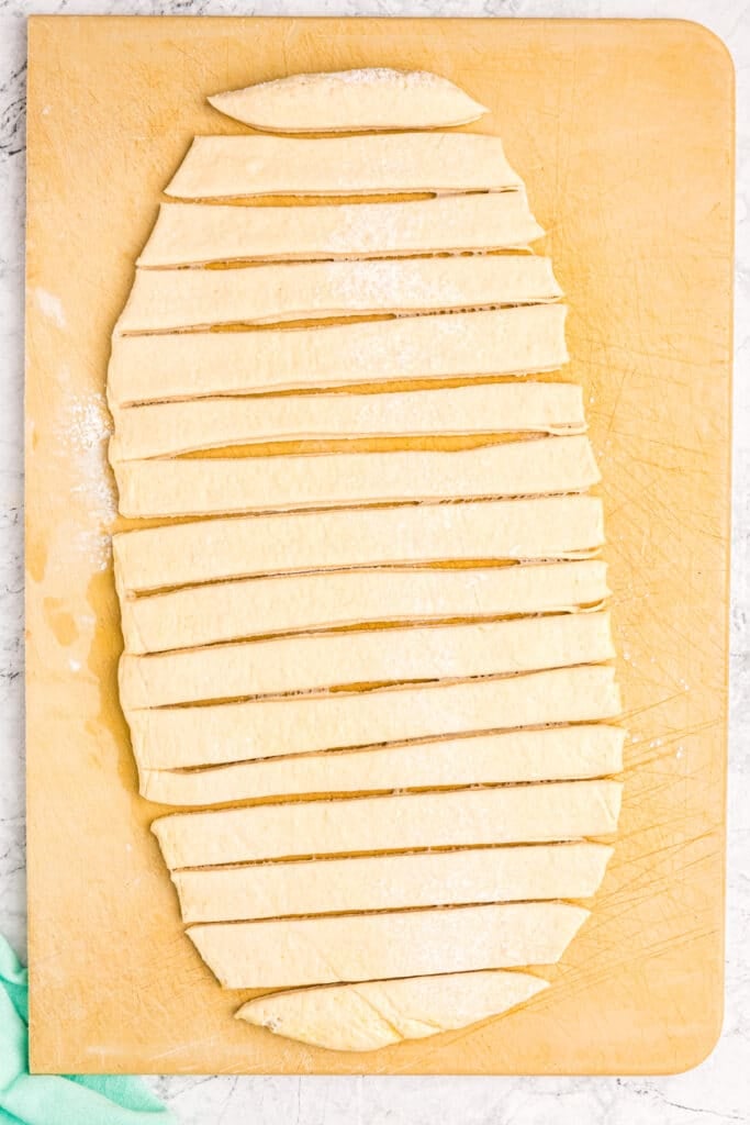 dough cut into strips.