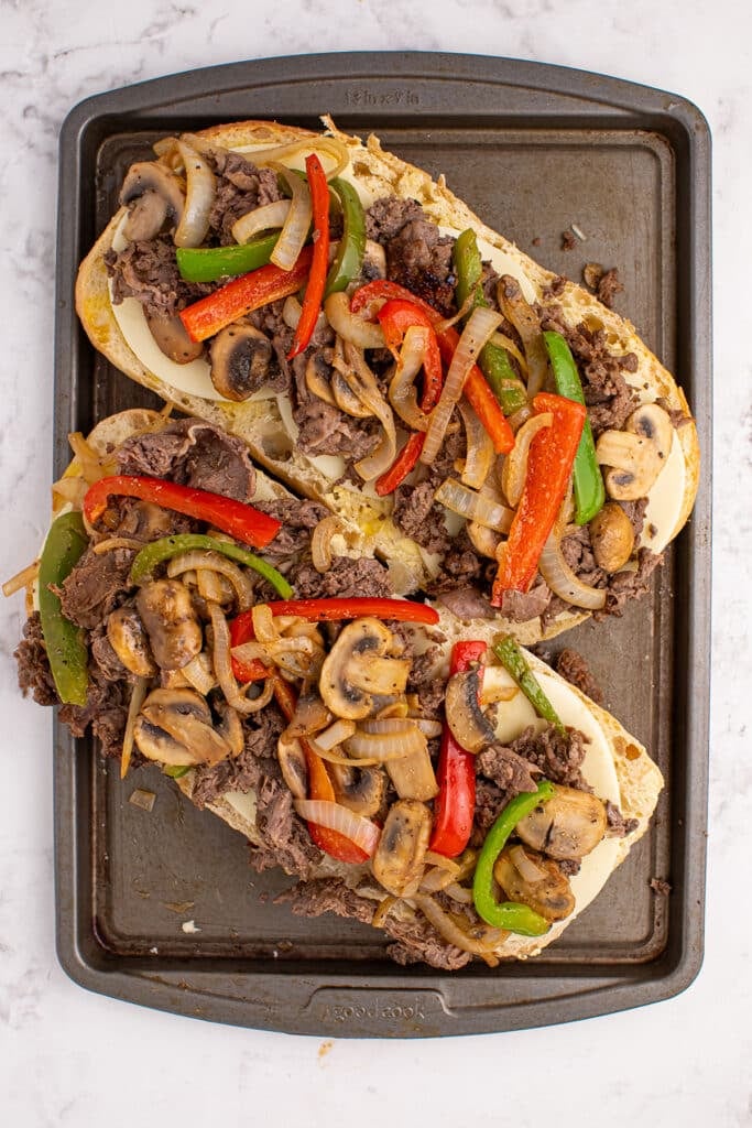 peppers & onions on bread.