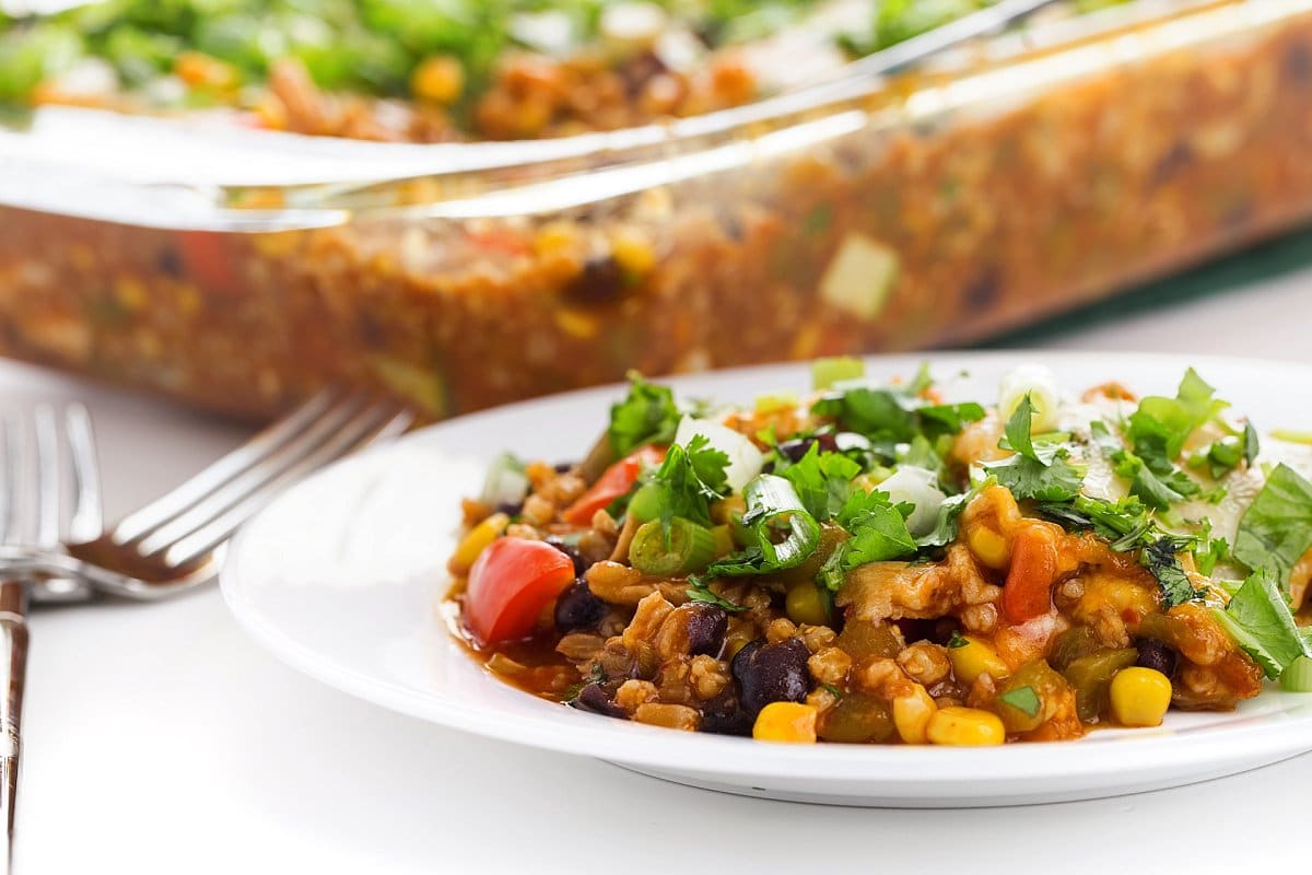 plate of enchilada farro bake