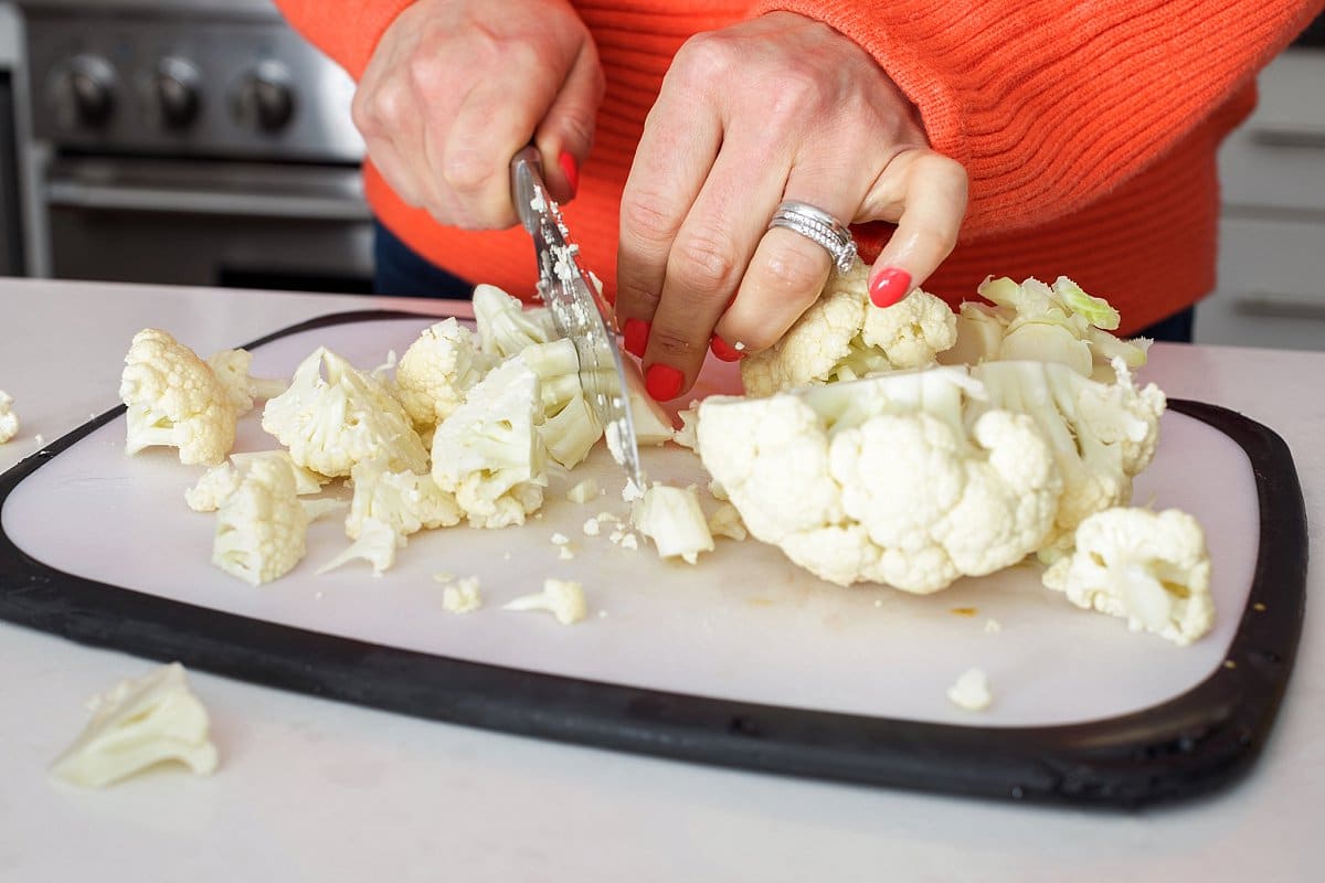 Liz cutting cauliflower