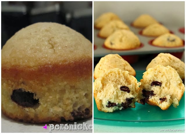 Simple Chocolate Chip Muffins that verge on cupcakes. Acceptable for breakfast but also perfect for dessert. | Persnickety Plates