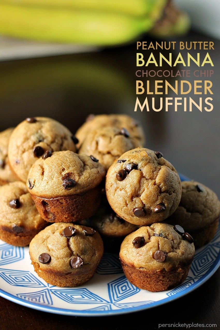 Peanut Butter Banana Chocolate Chip Blender Muffins - a simple, flourless muffin might right in the blender! | Persnickety Plates