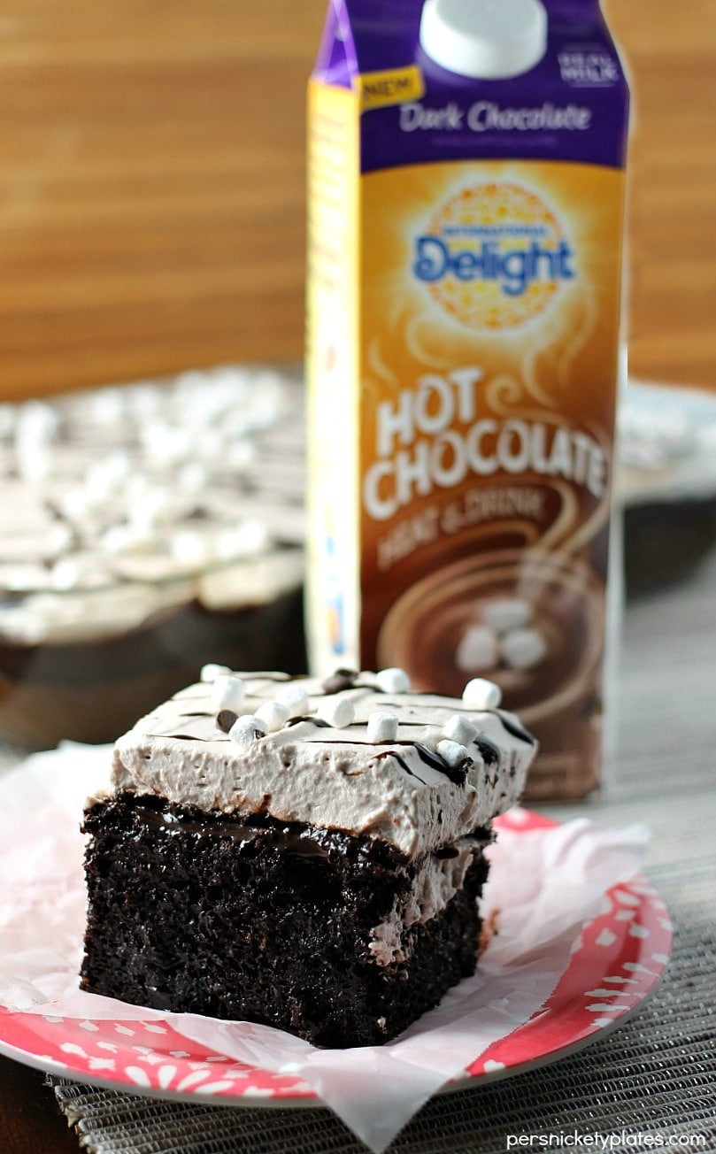 Hot Chocolate Poke Cake This Hot Chocolate Poke Cake takes everything you love about hot chocolate and puts it into cake form. Perfect for a holiday celebration! | Persnickety Plates