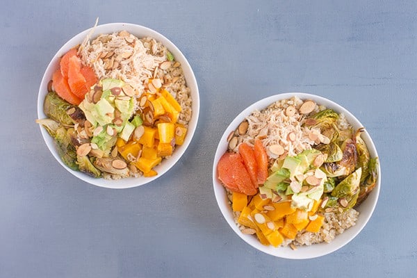 Grain Bowls with Chicken and Veggies and Tahini Dressing - a healthy high-protein recipe