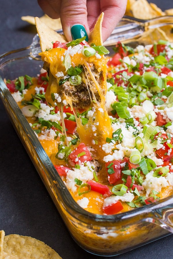 5-Ingredient Mexican Baked Hummus Dip - a fast and easy appetizer recipe