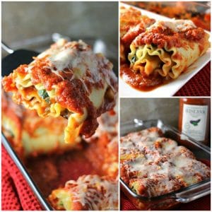 These Veggie Lasagna Roll-Ups are filled with spinach, zucchini, and cheeses and smothered in Classico Riserva's new Eggplant and Artichoke sauce. | Persnickety Plates