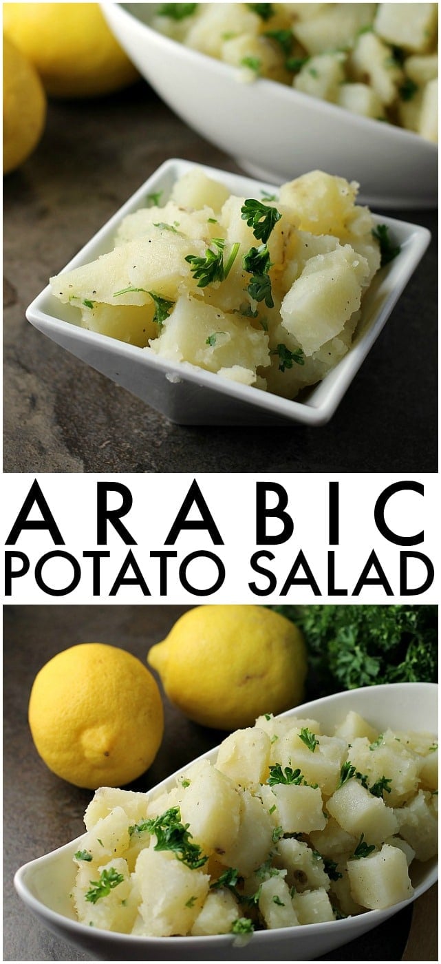 Super simple Arabic Potato Salad only has a few ingredients - potatoes, lemon, oil, garlic, and parsley – but is full of flavor and because there is no mayonnaise, it’s great for a picnic! | Persnickety Plates