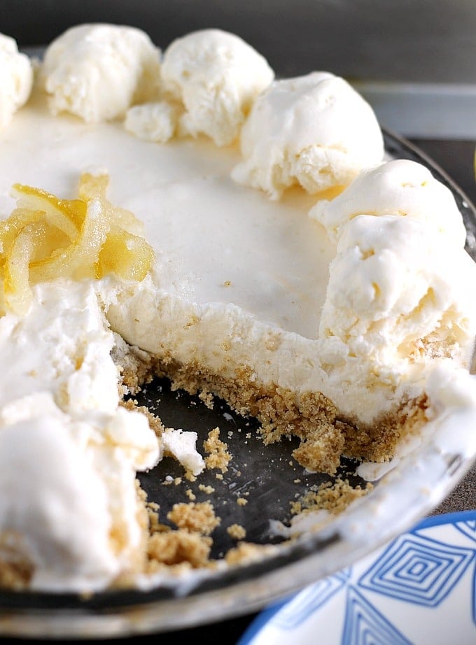 lemonade ice cream pie with a slice missing.