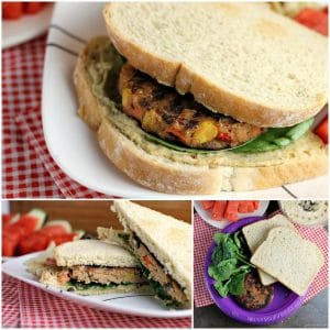 Vegetarians can enjoy barbecues, too! This Veggie Burger with Spinach and Hummus is the perfect alternative to traditional hamburgers for your next BBQ. | Persnickety Plates