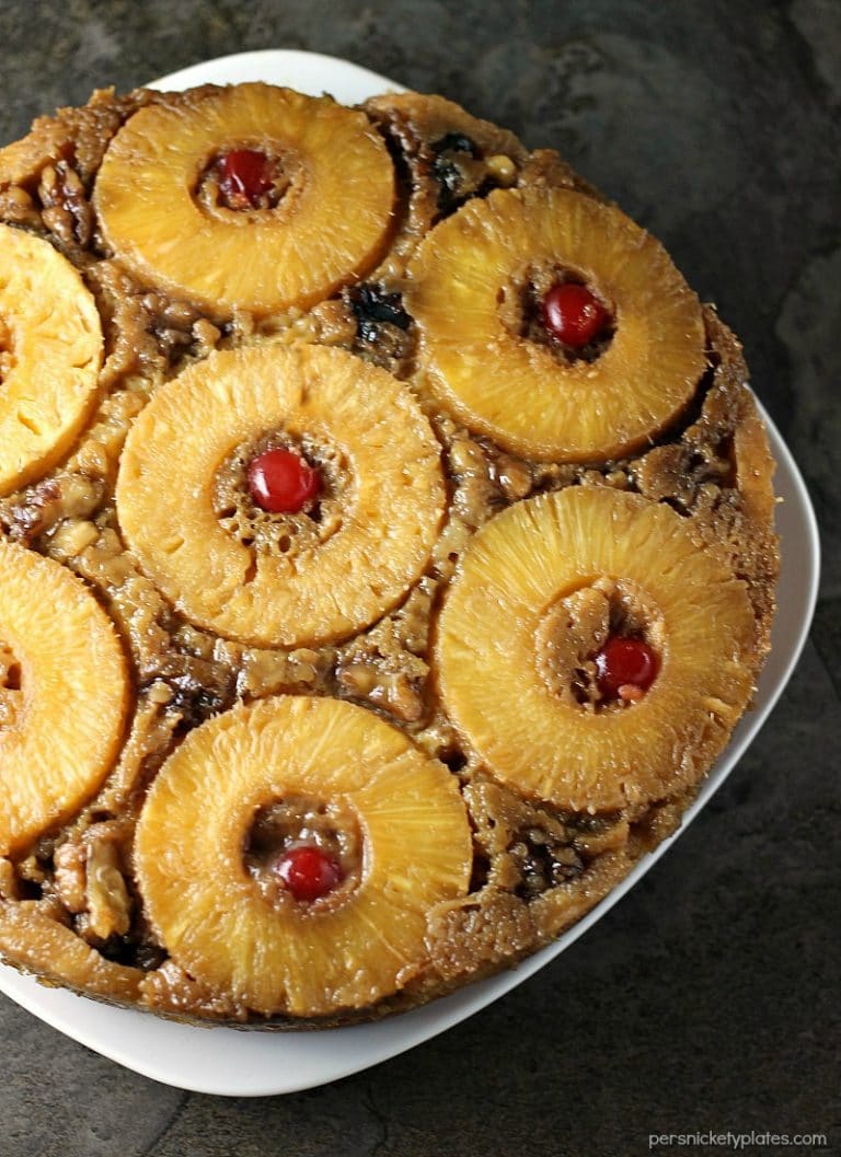 Pineapple Upside Down Cake is a classic dessert that's pretty, delicious, and easy when you use a cake mix! | Persnickety Plates