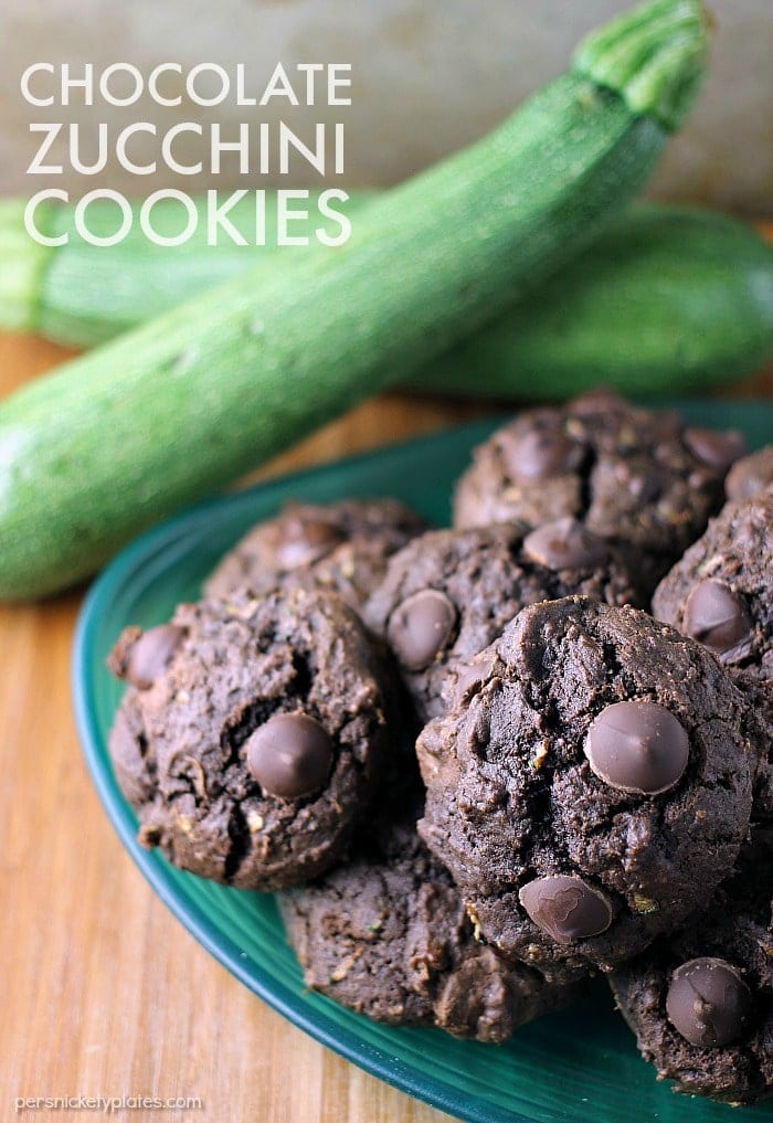 Chocolate Zucchini Drop Cookies are a sweet way to use up some of your zucchini crop. You end up with a moist, chocolatey cookie that's filled with chocolate chips but you don't even have to get out your mixer! | Persnickety Plates