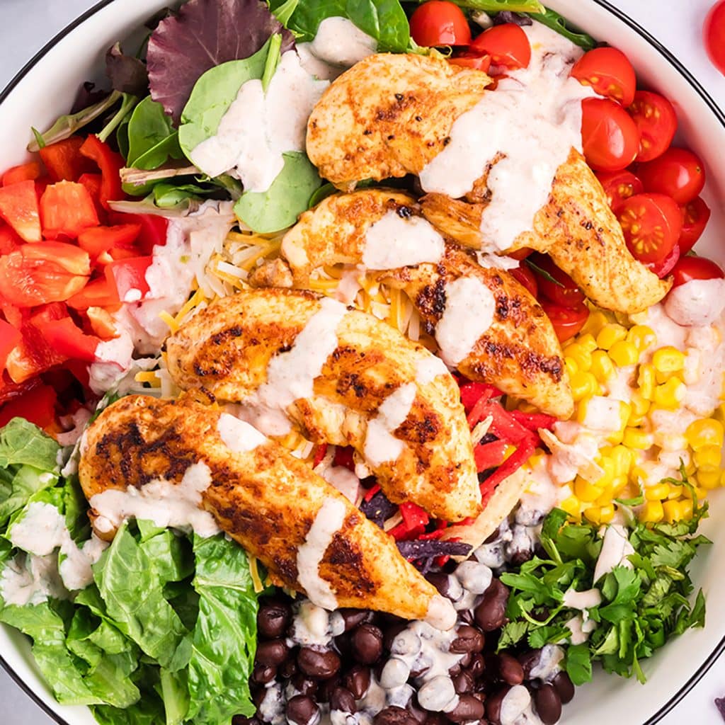 southwest chicken salad in a bowl.