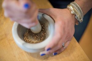 Crushing Herbs for Steak Rub