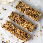 three homemade chocolate chip granola bars.