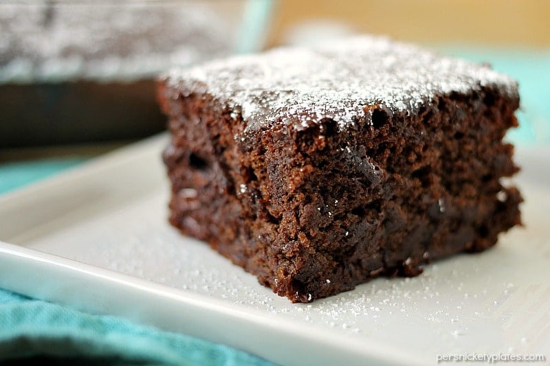 slice of chocolate cake on a white plate