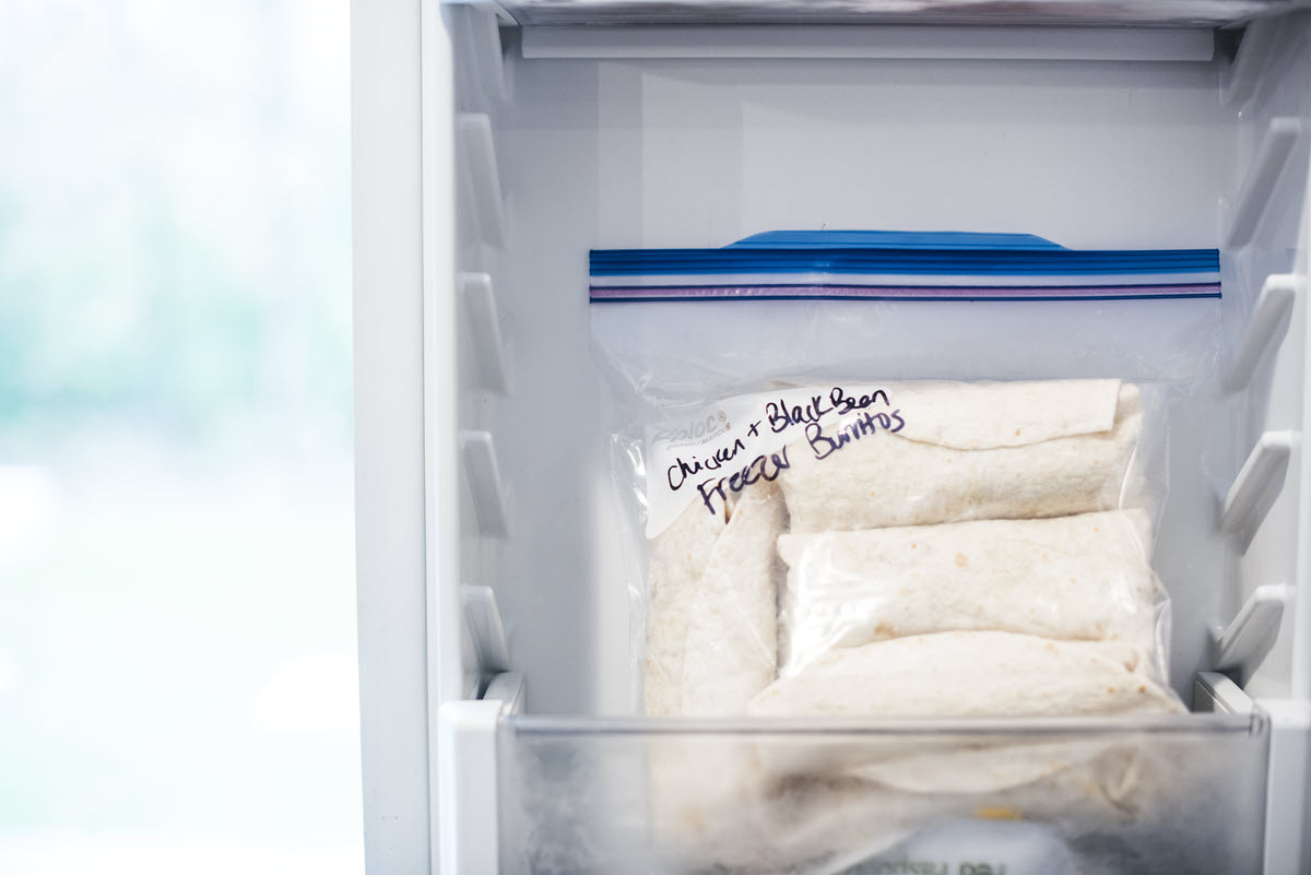 freezer bags of homemade burritos
