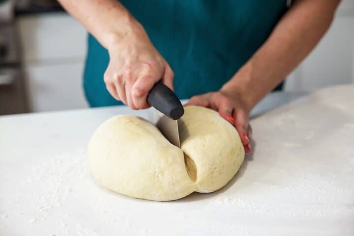 Dividing Challah Dough to Braid