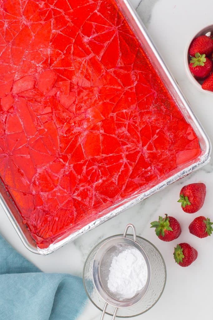 baking sheet of shattered hard candy.