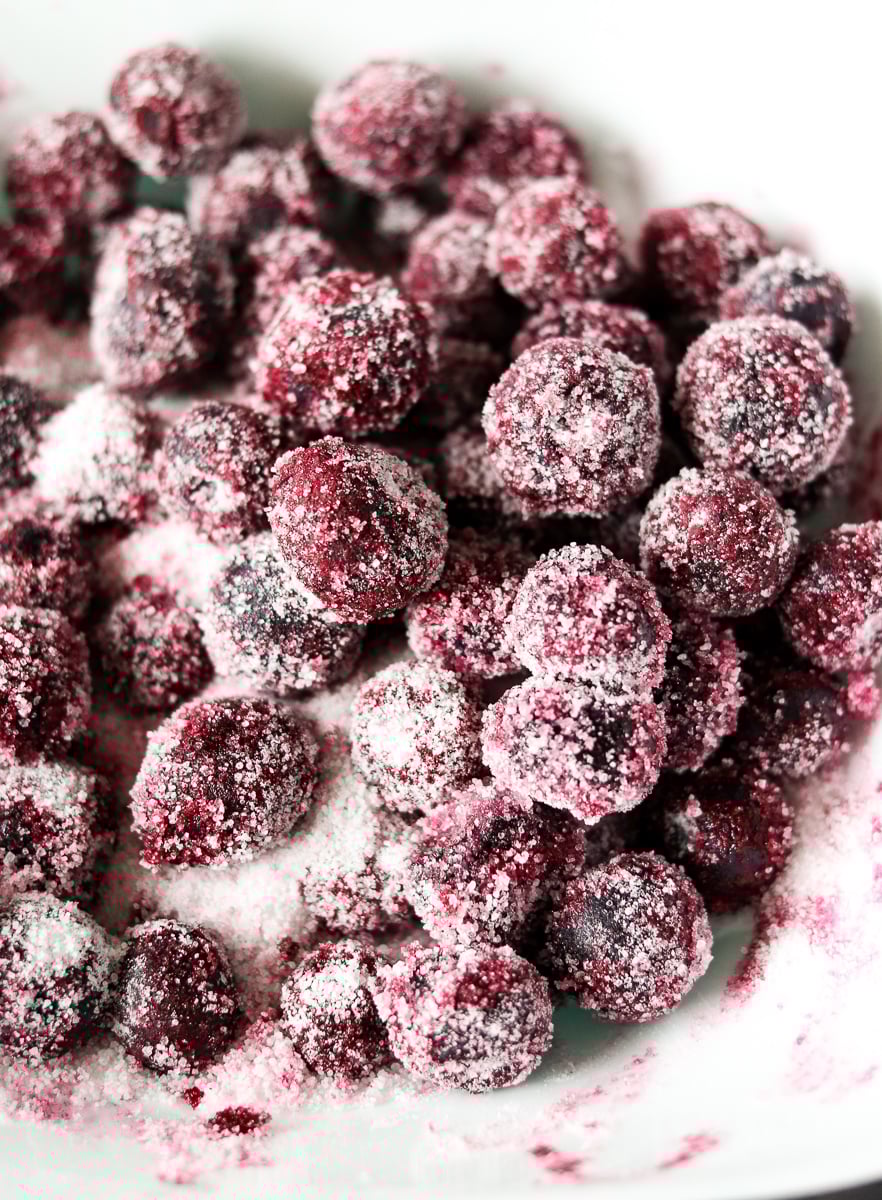 close up of blueberries tossed in sugar