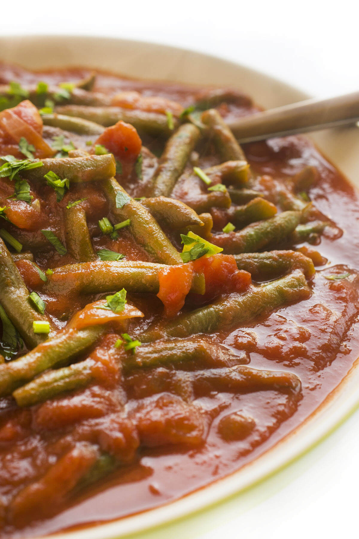 Lebanese Green Beans with Tomatoes in a bowl