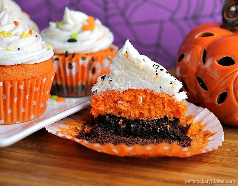 sliced brownie bottom orange halloween cupcake
