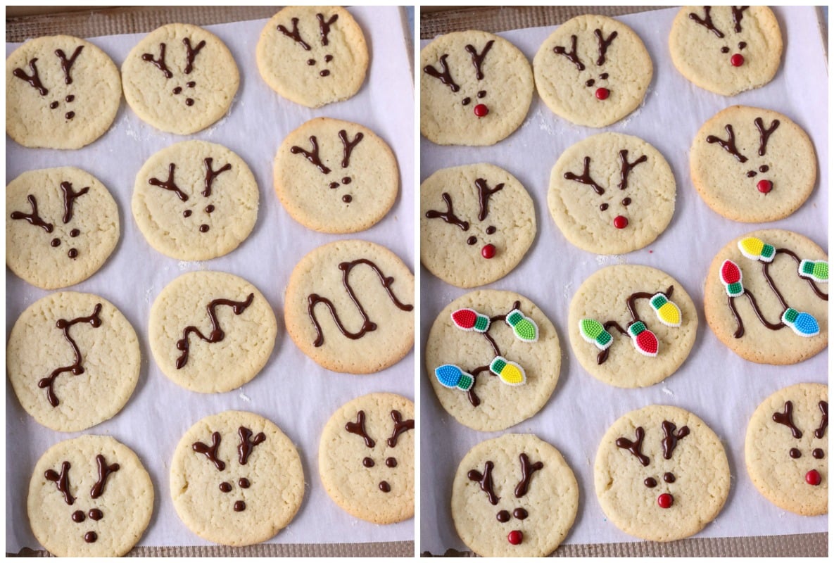 reindeer cookies before & after decorations are added