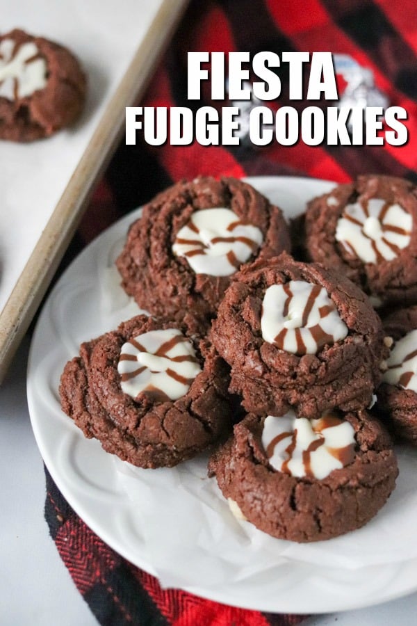 fiesta fudge cookies on a platter with title text