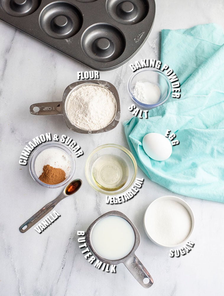 ingredients measured out to make baked donuts