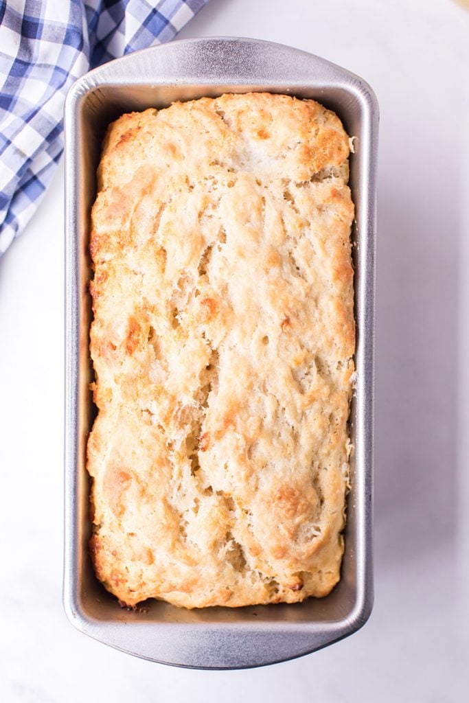 overhead shot of bread in loaf pan