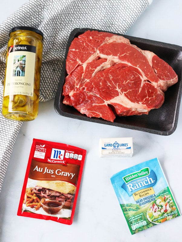 ingredients laid out to make mississippi pot roast