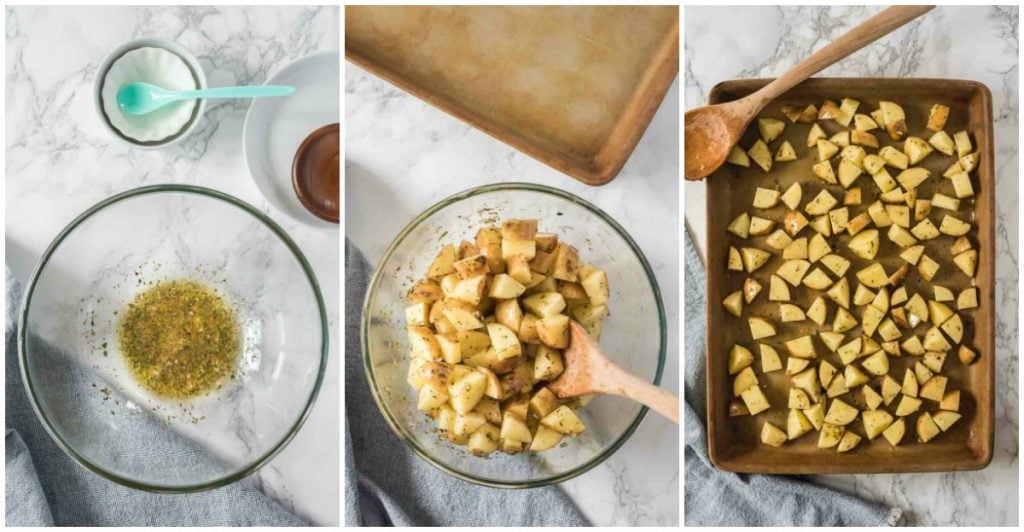 process shots of making roasted potatoes